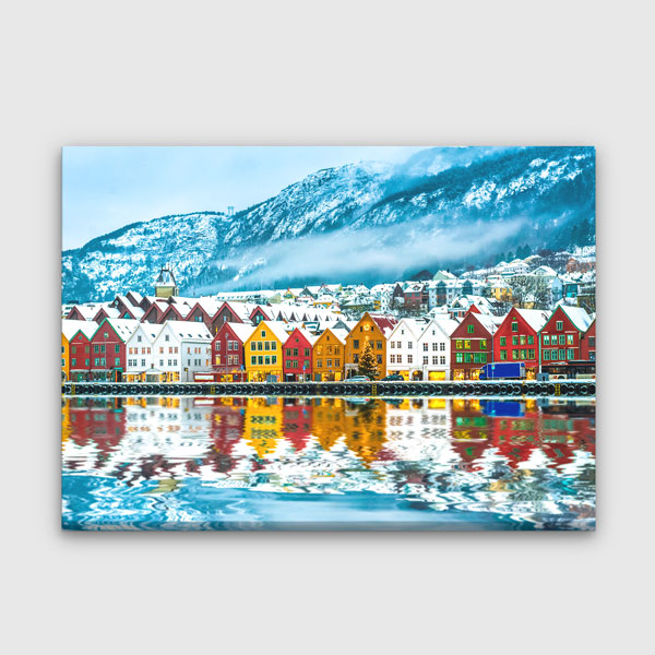 wall-design-art-13387-00 Renkli Norveç Kıyısı Manzarası Duvar Tablosu 13387