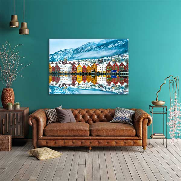 Renkli Norveç Kıyısı Manzarası Duvar Tablosu 13387