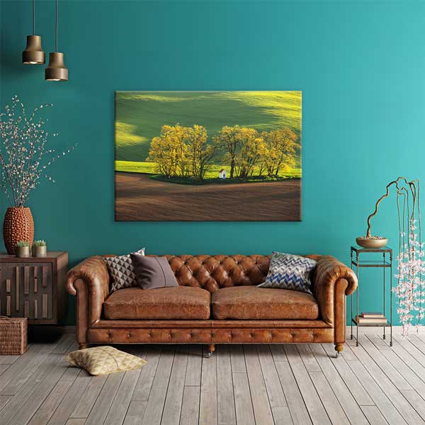 wall-design-art-13395-01 Yeşil Ovalar ve Ağaçlık Alan Manzarası Duvar Tablosu 13395