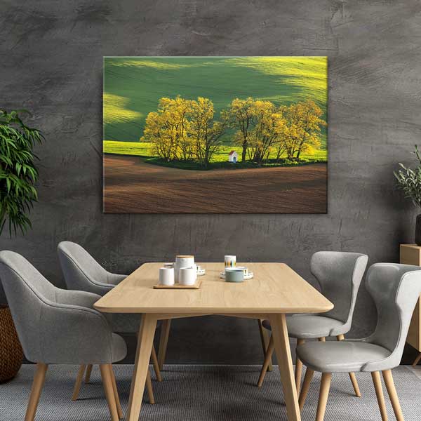 wall-design-art-13395-03 Yeşil Ovalar ve Ağaçlık Alan Manzarası Duvar Tablosu 13395