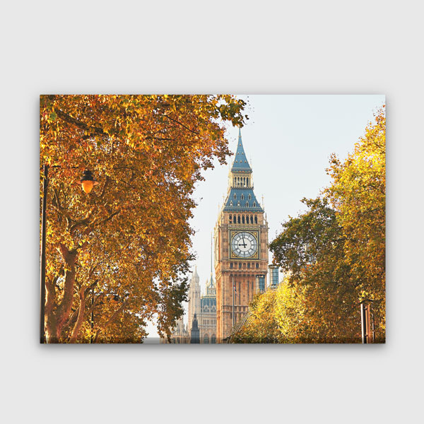 Londra Big Ben ve Sonbahar Ağaçları Manzarası Duvar Tablosu 13400
