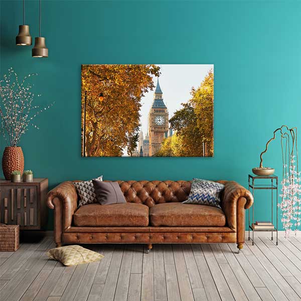 Londra Big Ben ve Sonbahar Ağaçları Manzarası Duvar Tablosu 13400