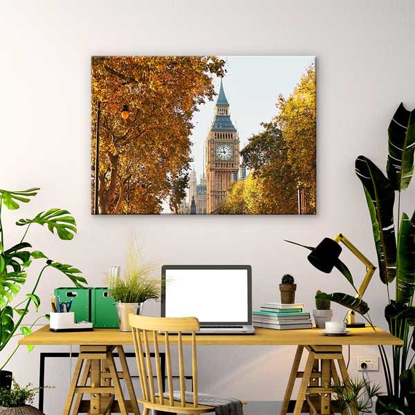 Londra Big Ben ve Sonbahar Ağaçları Manzarası Duvar Tablosu 13400