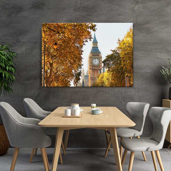 Londra Big Ben ve Sonbahar Ağaçları Manzarası Duvar Tablosu 13400