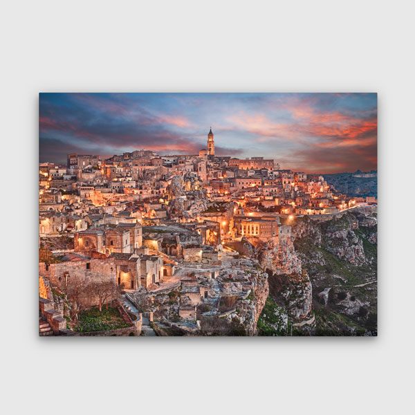 Tarihi Taş Şehir ve Gün Batımı Işıkları Manzarası Duvar Tablosu 13407