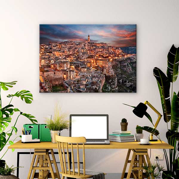 Tarihi Taş Şehir ve Gün Batımı Işıkları Manzarası Duvar Tablosu 13407