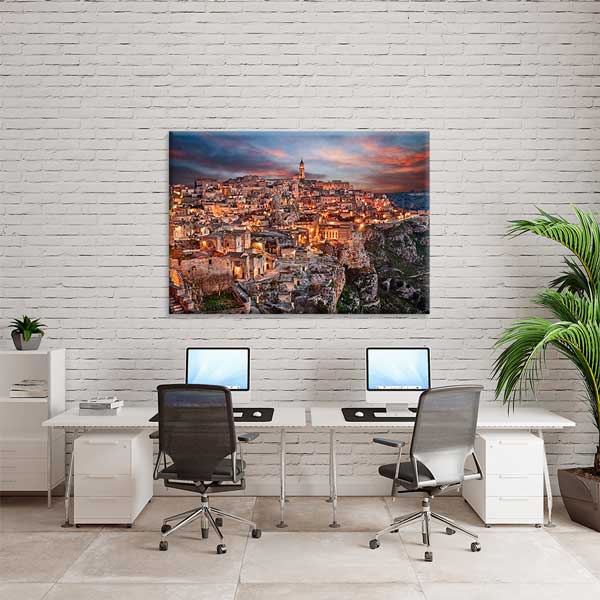 Tarihi Taş Şehir ve Gün Batımı Işıkları Manzarası Duvar Tablosu 13407