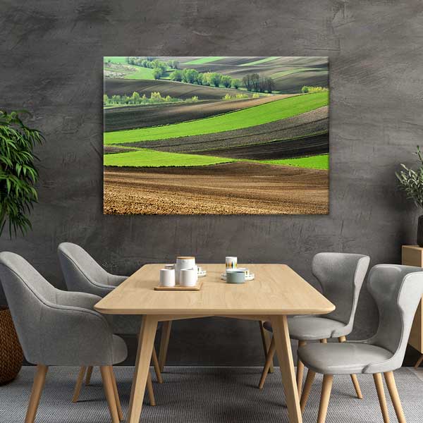 wall-design-art-13409-03 Yeşil Tarım Arazileri ve Kavisli Arazi Deseni Manzarası Duvar Tablosu 13409