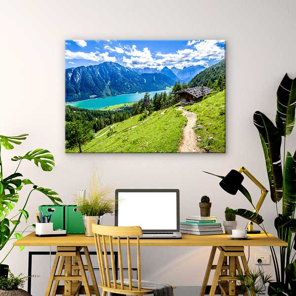 wall-design-art-13419-02 Dağ Evi ve Göl Manzaralı Doğa Kanvas Tablo 13419