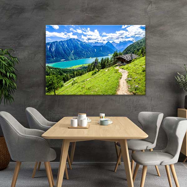 wall-design-art-13419-03 Dağ Evi ve Göl Manzaralı Doğa Kanvas Tablo 13419