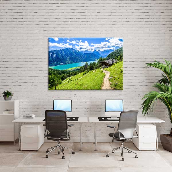 wall-design-art-13419-04 Dağ Evi ve Göl Manzaralı Doğa Kanvas Tablo 13419