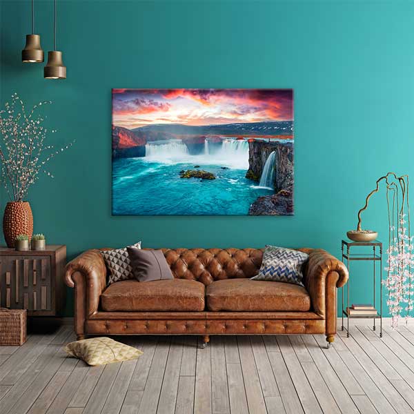 Güçlü Şelale & Gün Batımı Kanvas Tablo 13445