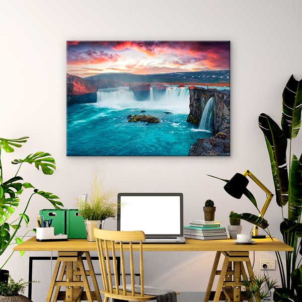 Güçlü Şelale & Gün Batımı Kanvas Tablo 13445