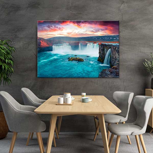 Güçlü Şelale & Gün Batımı Kanvas Tablo 13445