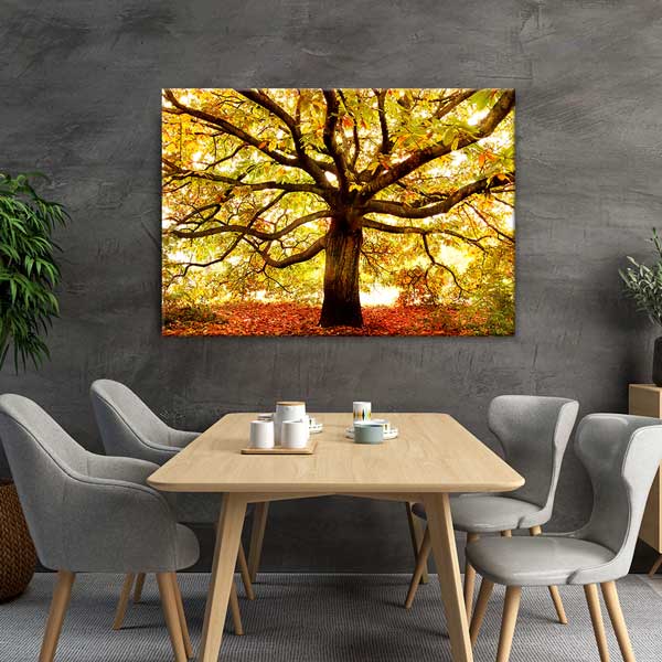 Sonbahar Altın Yapraklı Ağaç Manzarası Kanvas Tablo 13447
