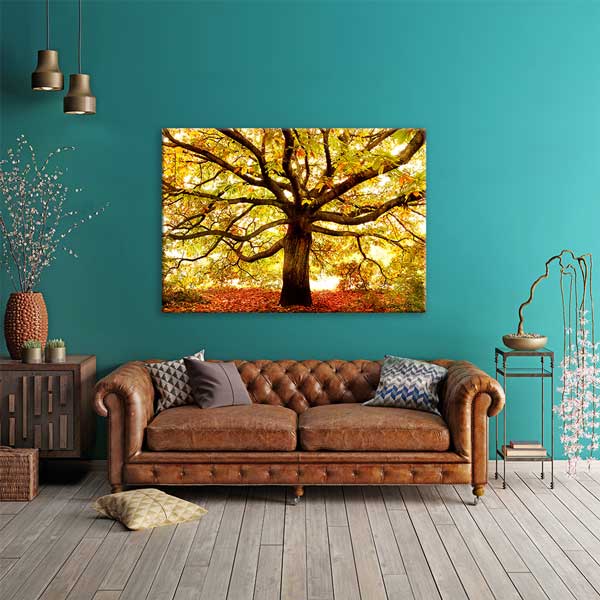 Sonbahar Altın Yapraklı Ağaç Manzarası Kanvas Tablo 13447