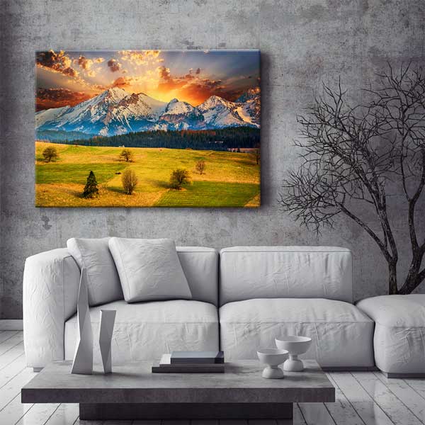 Alp Dağları Gün Batımı Kar Manzarası Kanvas Tablo 13467