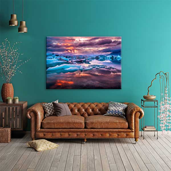 Buzullar ve Gün Batımı Yansıması Manzara Kanvas Tablo 13477