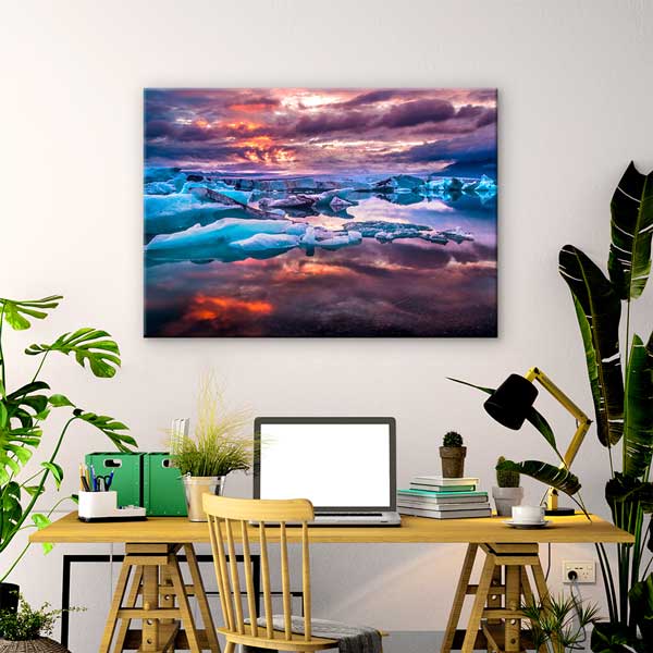 Buzullar ve Gün Batımı Yansıması Manzara Kanvas Tablo 13477