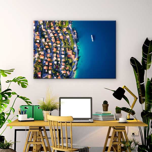 wall-design-art-13493-02 Havadan Kıyı Yerleşimi ve Mavi Deniz Manzarası Kanvas Tablo 13493