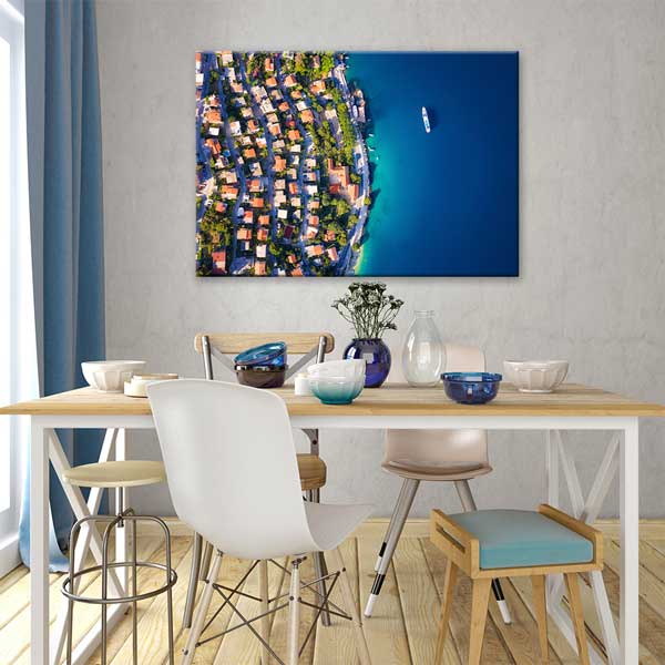 wall-design-art-13493-03 Havadan Kıyı Yerleşimi ve Mavi Deniz Manzarası Kanvas Tablo 13493