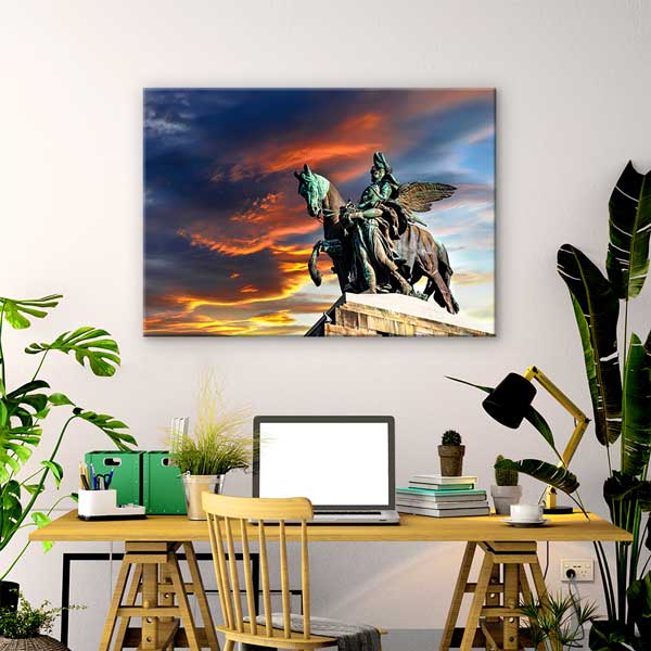 Atlı Heykel ve Gün Batımı Gökyüzü Kanvas Tablo 13502