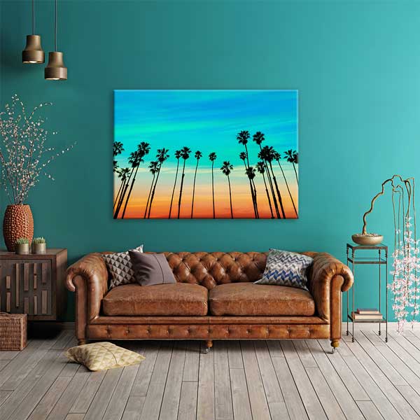 Palmiye Siluetleri ve Gün Batımı Gökyüzü Kanvas Tablo 13588