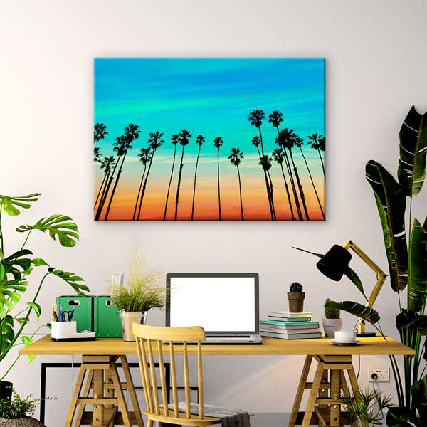 Palmiye Siluetleri ve Gün Batımı Gökyüzü Kanvas Tablo 13588