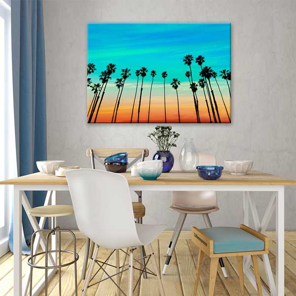 Palmiye Siluetleri ve Gün Batımı Gökyüzü Kanvas Tablo 13588