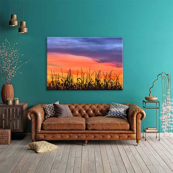 Gün Batımında Tarla Silueti ve Gökyüzü Manzarası Kanvas Tablo 13597