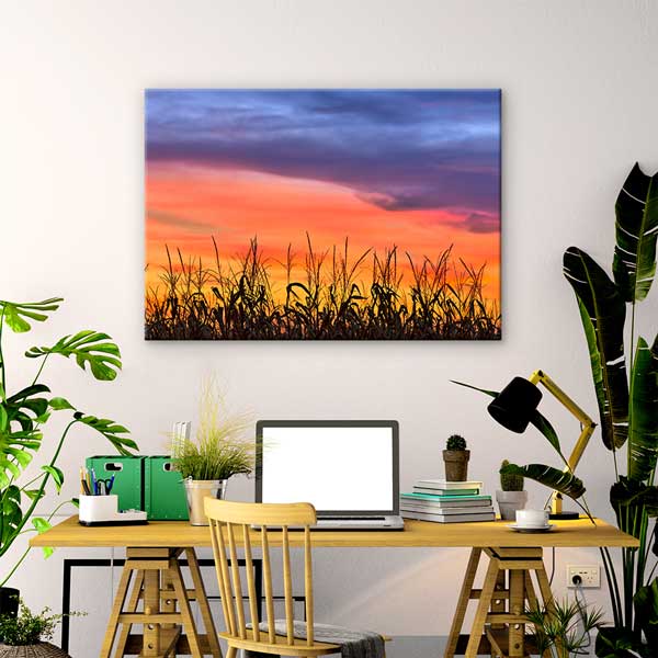 Gün Batımında Tarla Silueti ve Gökyüzü Manzarası Kanvas Tablo 13597