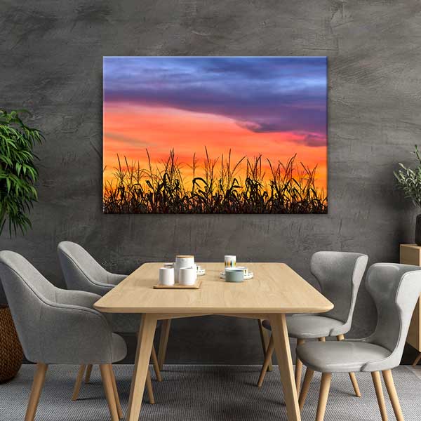 Gün Batımında Tarla Silueti ve Gökyüzü Manzarası Kanvas Tablo 13597