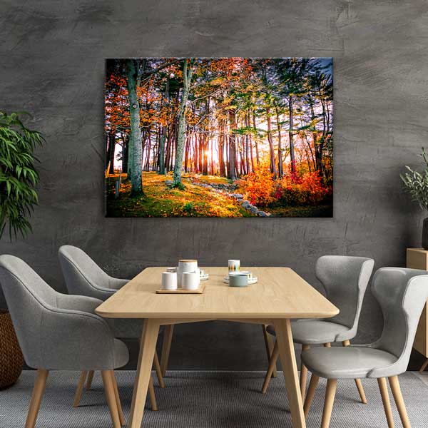 Gün Işığıyla Aydınlanan Sonbahar Ormanı Manzarası Kanvas Tablo 13615