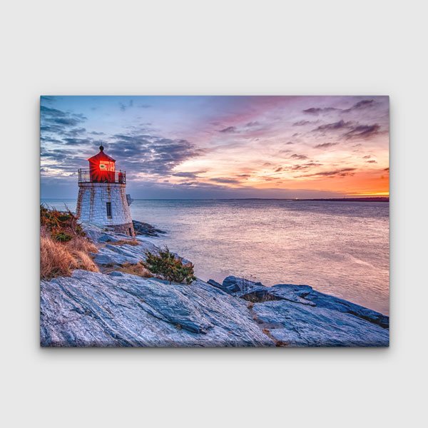 Deniz Feneri ve Gün Batımı Kıyı Manzarası Duvar Tablosu 13635