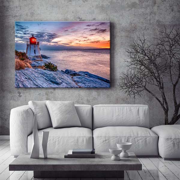Deniz Feneri ve Gün Batımı Kıyı Manzarası Duvar Tablosu 13635