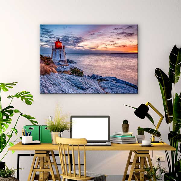 Deniz Feneri ve Gün Batımı Kıyı Manzarası Duvar Tablosu 13635