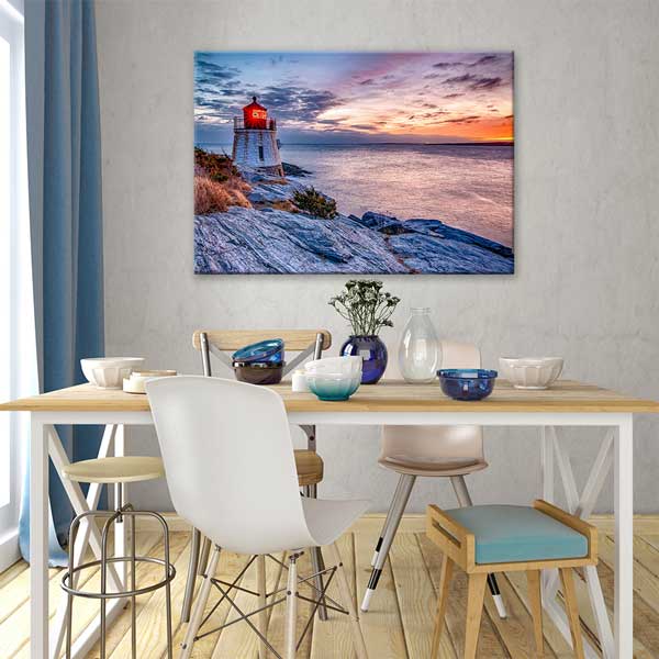 Deniz Feneri ve Gün Batımı Kıyı Manzarası Duvar Tablosu 13635