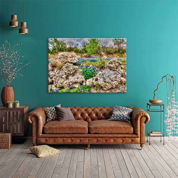 Kayalık Doğada Mor Yabani Çiçekler Manzara Duvar Tablosu 13636