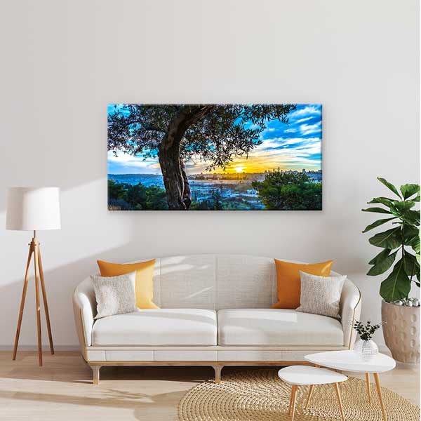 Zeytin Ağacı ve Gün Batımı Şehir Manzarası Kanvas Tablo – 13660