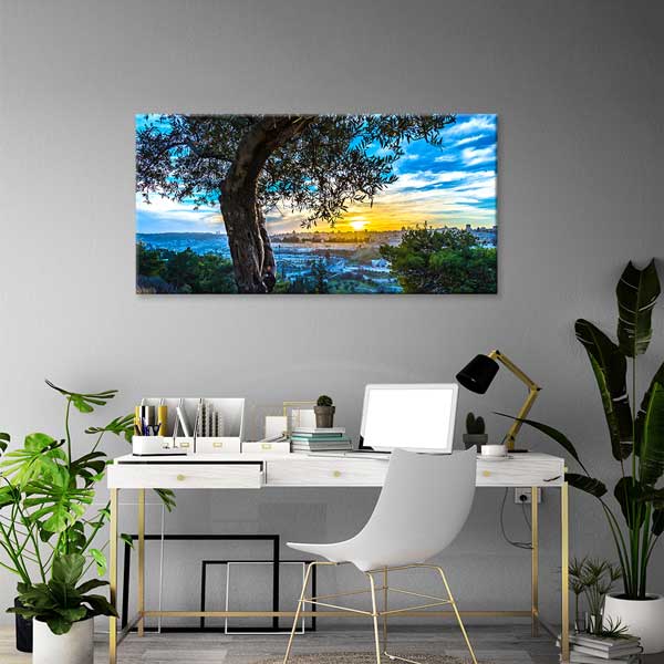 Zeytin Ağacı ve Gün Batımı Şehir Manzarası Kanvas Tablo – 13660