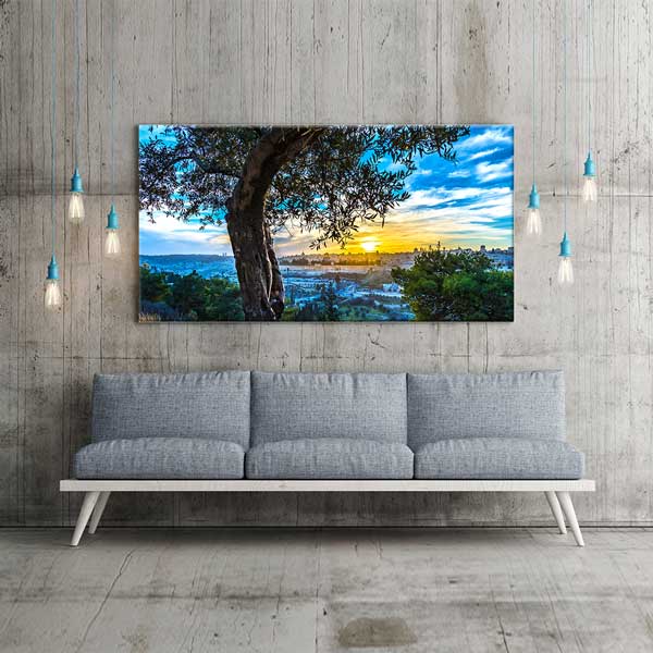 Zeytin Ağacı ve Gün Batımı Şehir Manzarası Kanvas Tablo – 13660