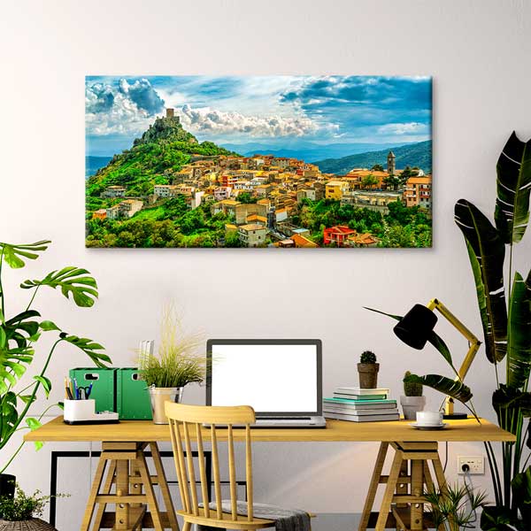 Castelmola İtalya Dağ Kasabası Manzara Kanvas Tablo – 13717