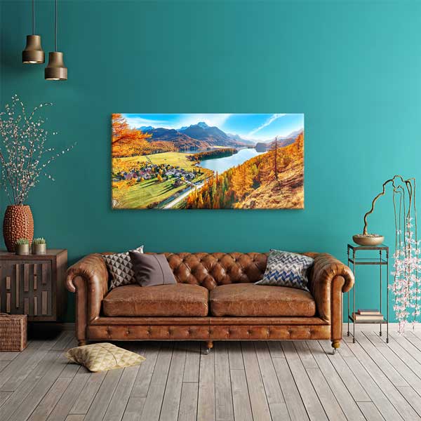 Sonbahar Dağ ve Göl Manzarası Kanvas Tablo – 13735