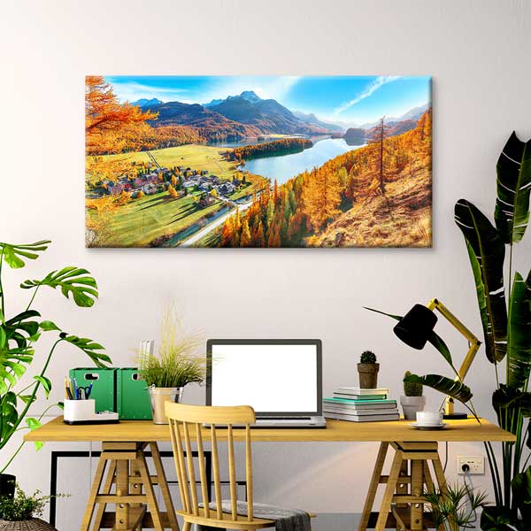 Sonbahar Dağ ve Göl Manzarası Kanvas Tablo – 13735