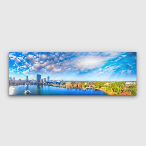 wall-design-art-13813-00 Göl Kenarında Panoramik Şehir Silüeti Doğa ve Kent Manzarası Duvar Tablosu 13813