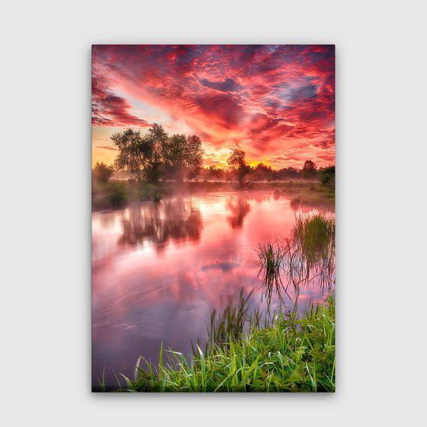Kırmızı Gün Batımı ve Nehir Manzarası Kanvas Tablo 13853
