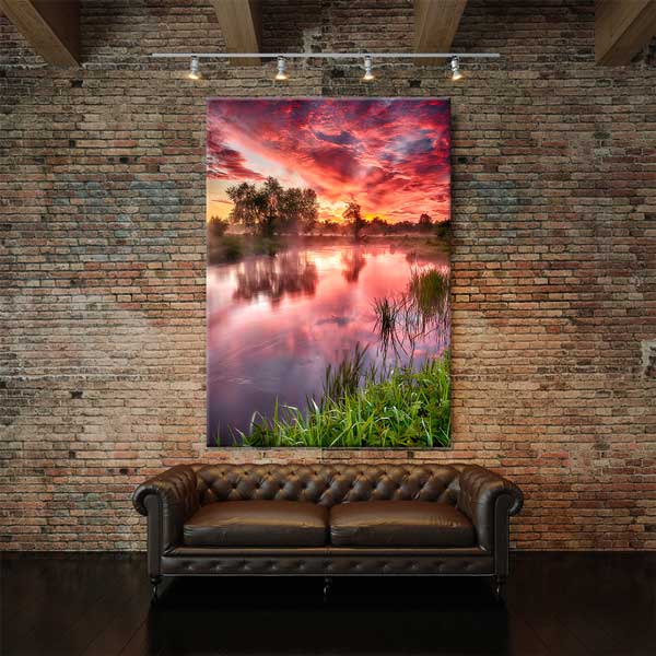 Kırmızı Gün Batımı ve Nehir Manzarası Kanvas Tablo 13853