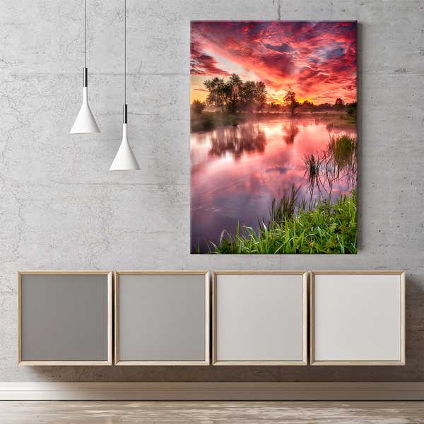Kırmızı Gün Batımı ve Nehir Manzarası Kanvas Tablo 13853
