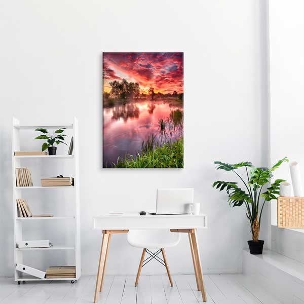Kırmızı Gün Batımı ve Nehir Manzarası Kanvas Tablo 13853