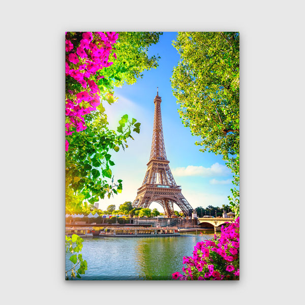 Eyfel Kulesi Çiçekli Paris Manzarası Kanvas Tablo 13858